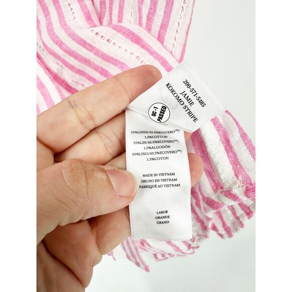 Rails Jamie Kokomo Pink White Striped Linen Short Sleeve Button Up Shirt Size L - Picture 4 of 5